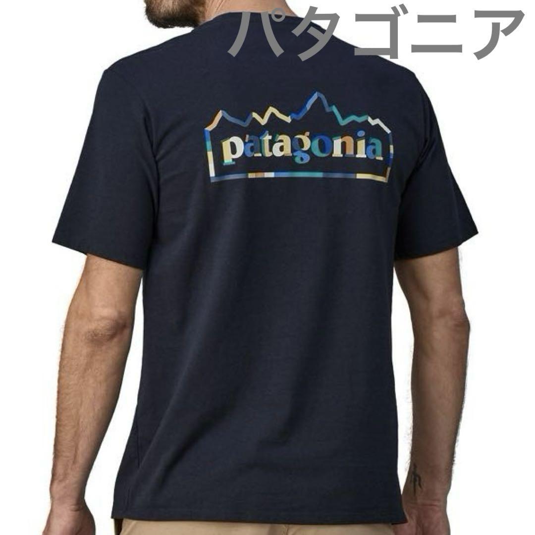 パタゴニア マルチカラー フィッツロゴ Tシャツ Mサイズ ブラック 美品