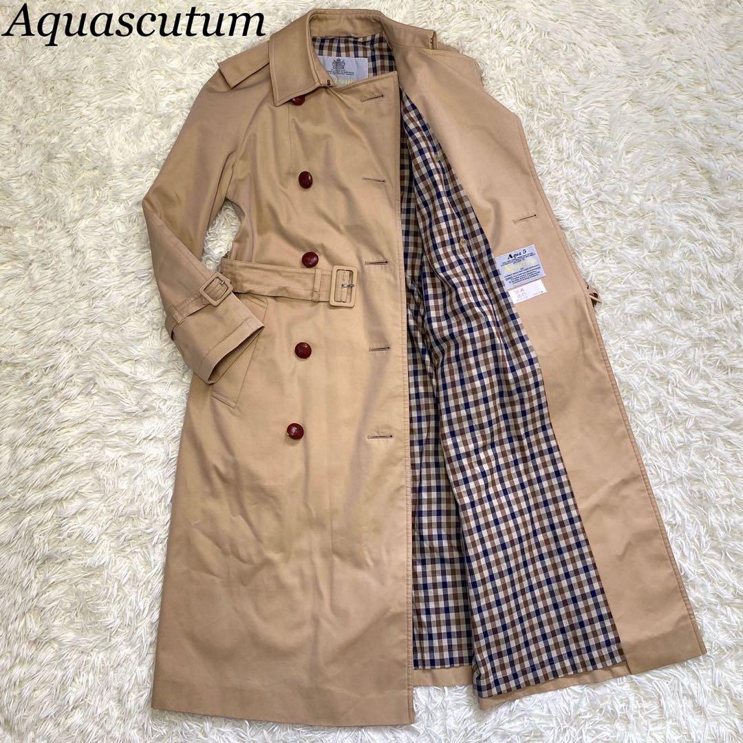 Aquascutum トレンチコート　ショート　ベージュ　ベルト　クラブチェック