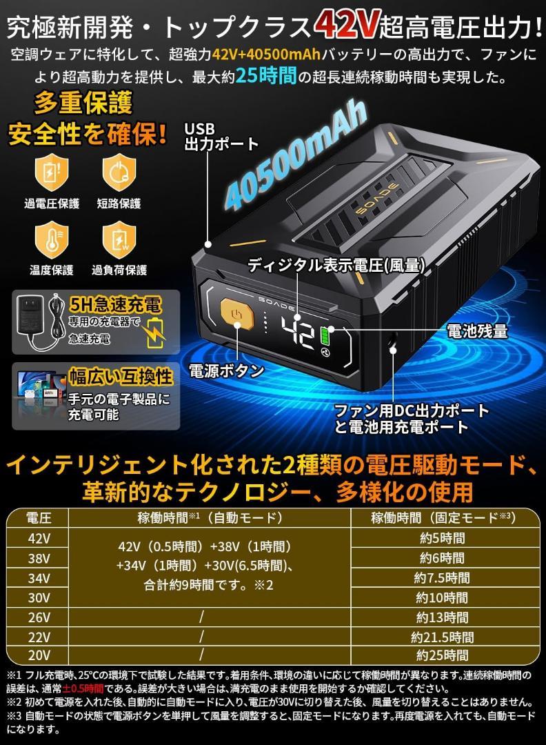 大特価❣️ 作業服 半袖 42V超高出力 40500mAhバッテリー