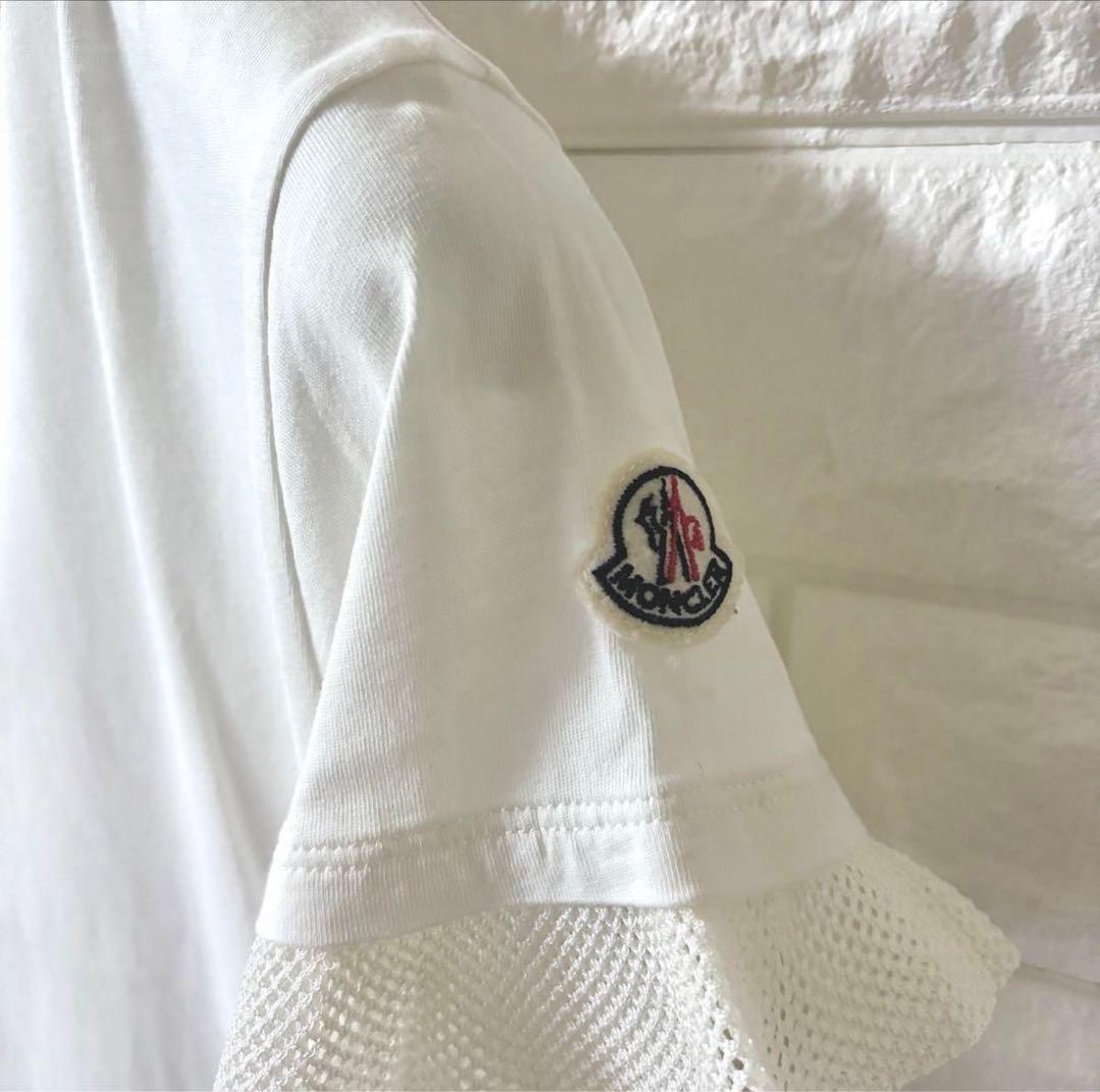 【美品】MONCLERモンクレール・メッシュフリル半袖Tシャツ・ホワイト・正規品