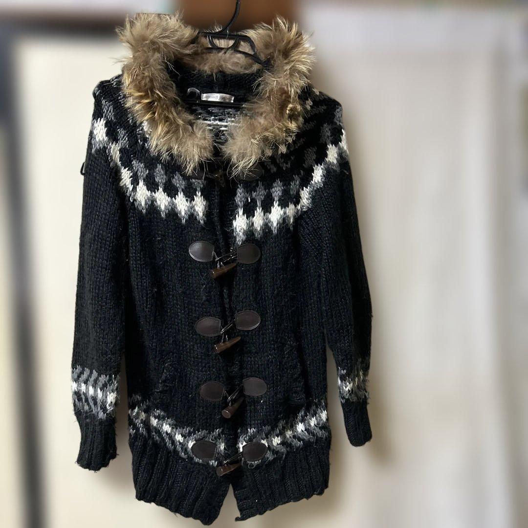 PRIVATE BEACHファー付きニットダッフルコートM PRIVATE BEACH