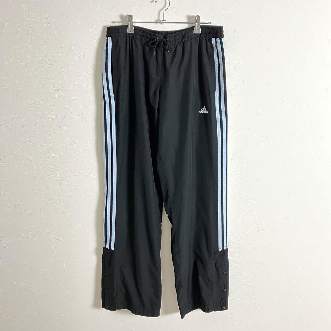 adidas　アディダス　ジャージ　トラックパンツ　ロゴ　ライン　黒　水色　古着