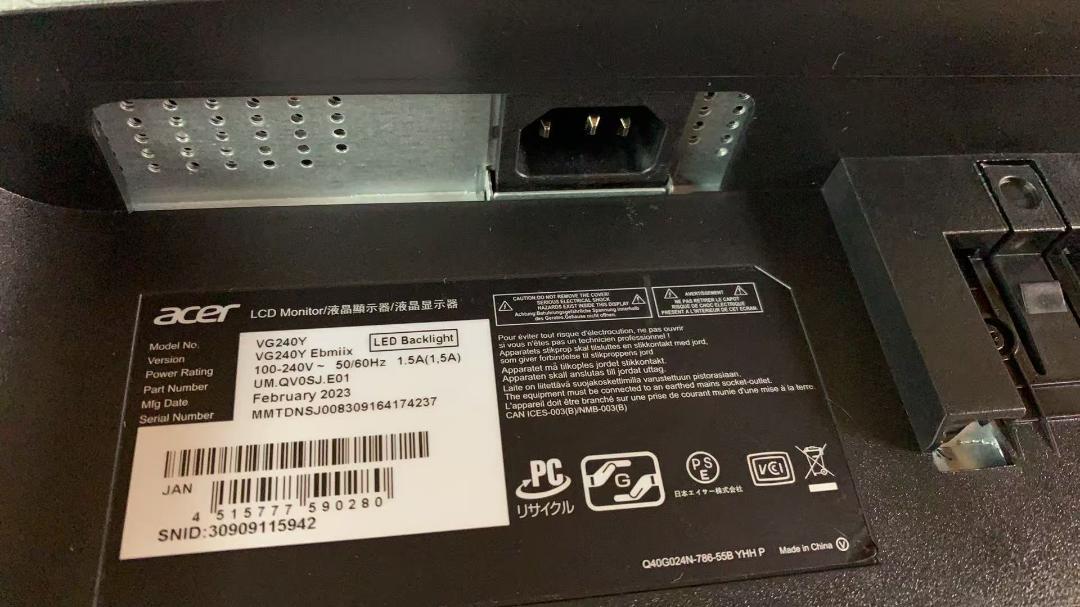 ★Acer 23.8型ゲーミングモニター　VG240YEbmiix　100Hz