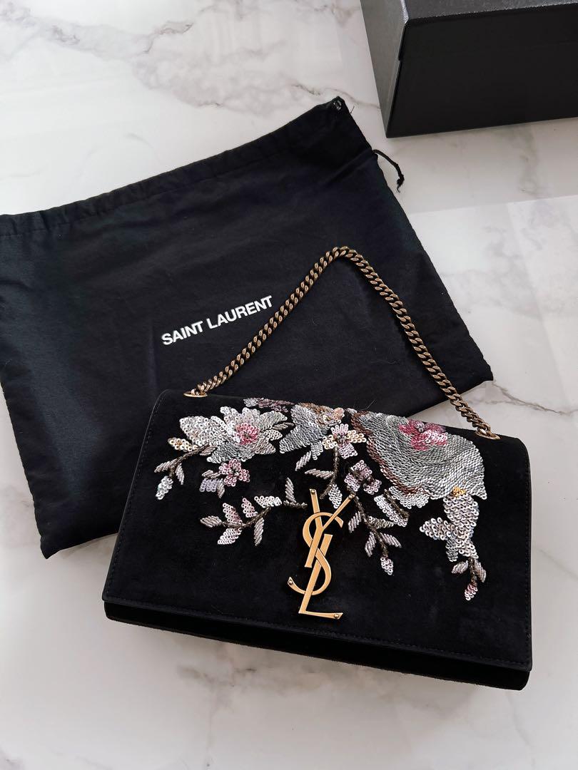 SAINT LAURENT サンローラン ショルダーバッグ 黒 スエード 刺繍