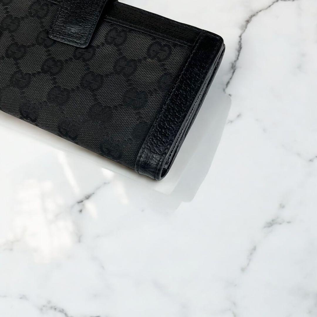 GUCCI　グッチ　長財布　GGキャンバス　ブラック　レザー　153211