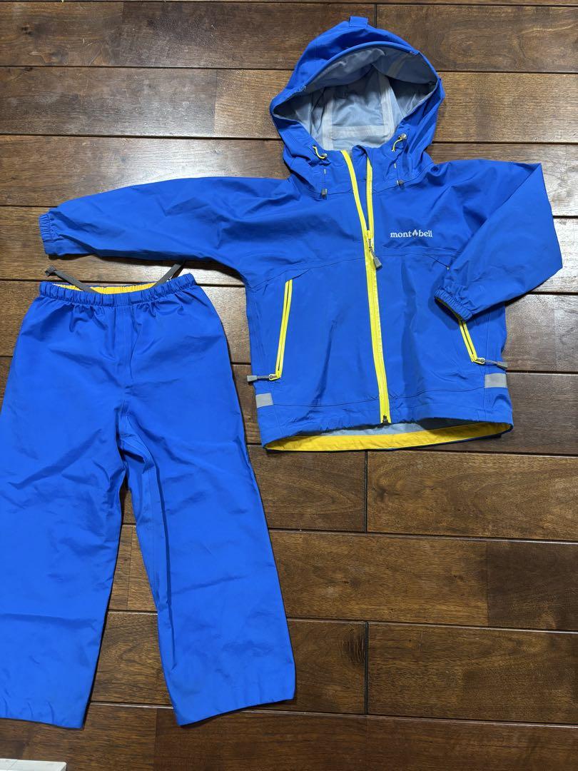 mont-bell 雨具 カッパ 青 フード付き 100販売 中