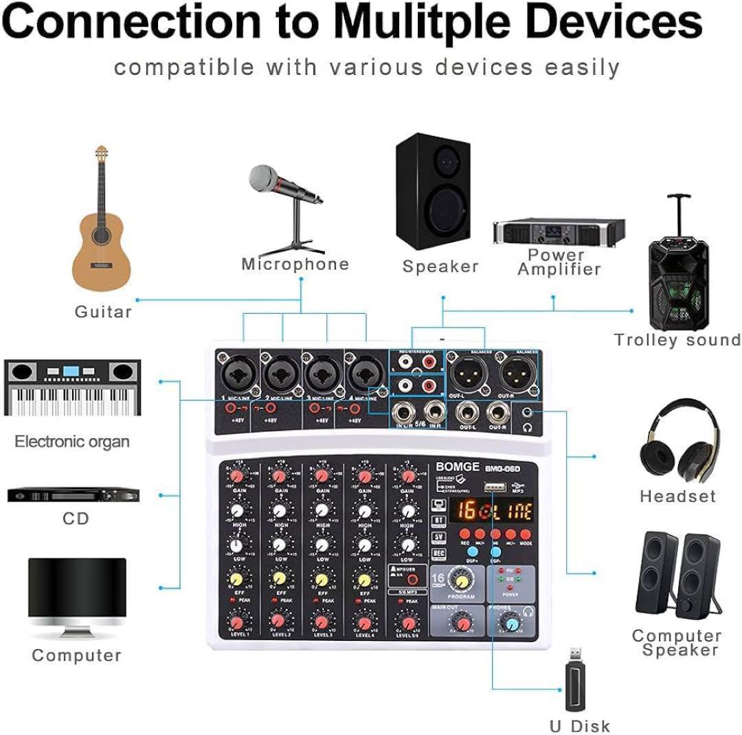 オーディオミキサー 6チャンネル DJ USB Bluetooth - メルカリ
