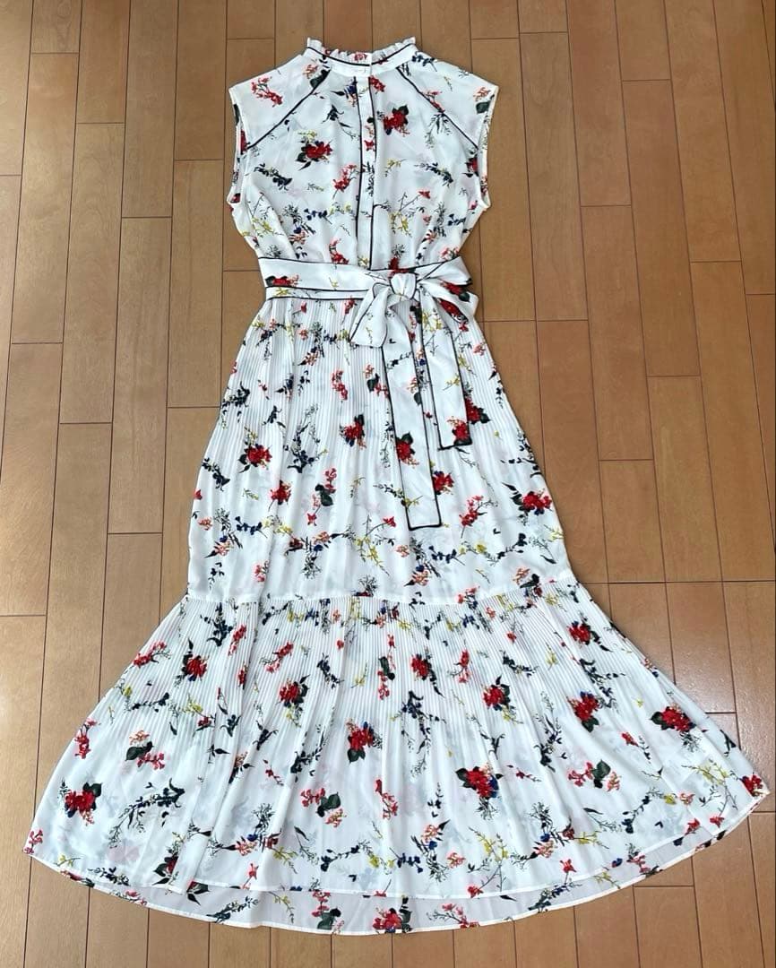 【美品】FRAY.ID スタンドカラーフラワーロングワンピース 花柄プリーツ