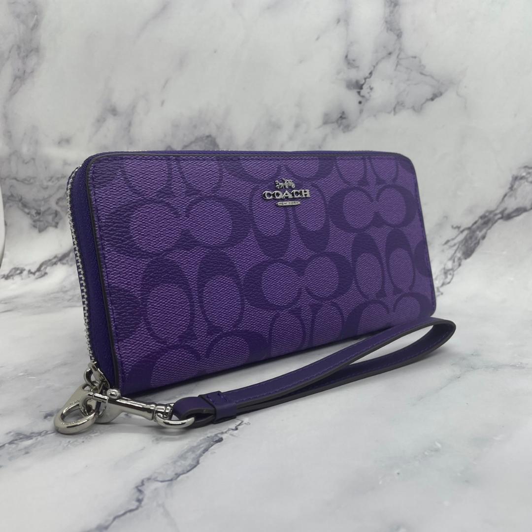 購入者決定 COACH コーチ シグネチャー ロングジップ ウォレット パープル