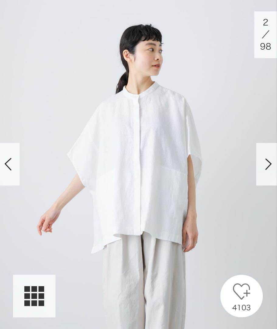 かぐれ　リネンスクエアケープシャツ　ホワイト