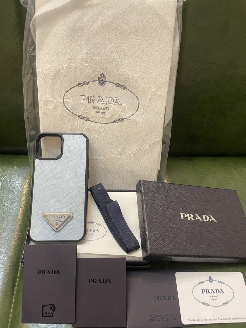 PRADA iPhone12mini用レザーケース ライトブルー　　おまけ付き