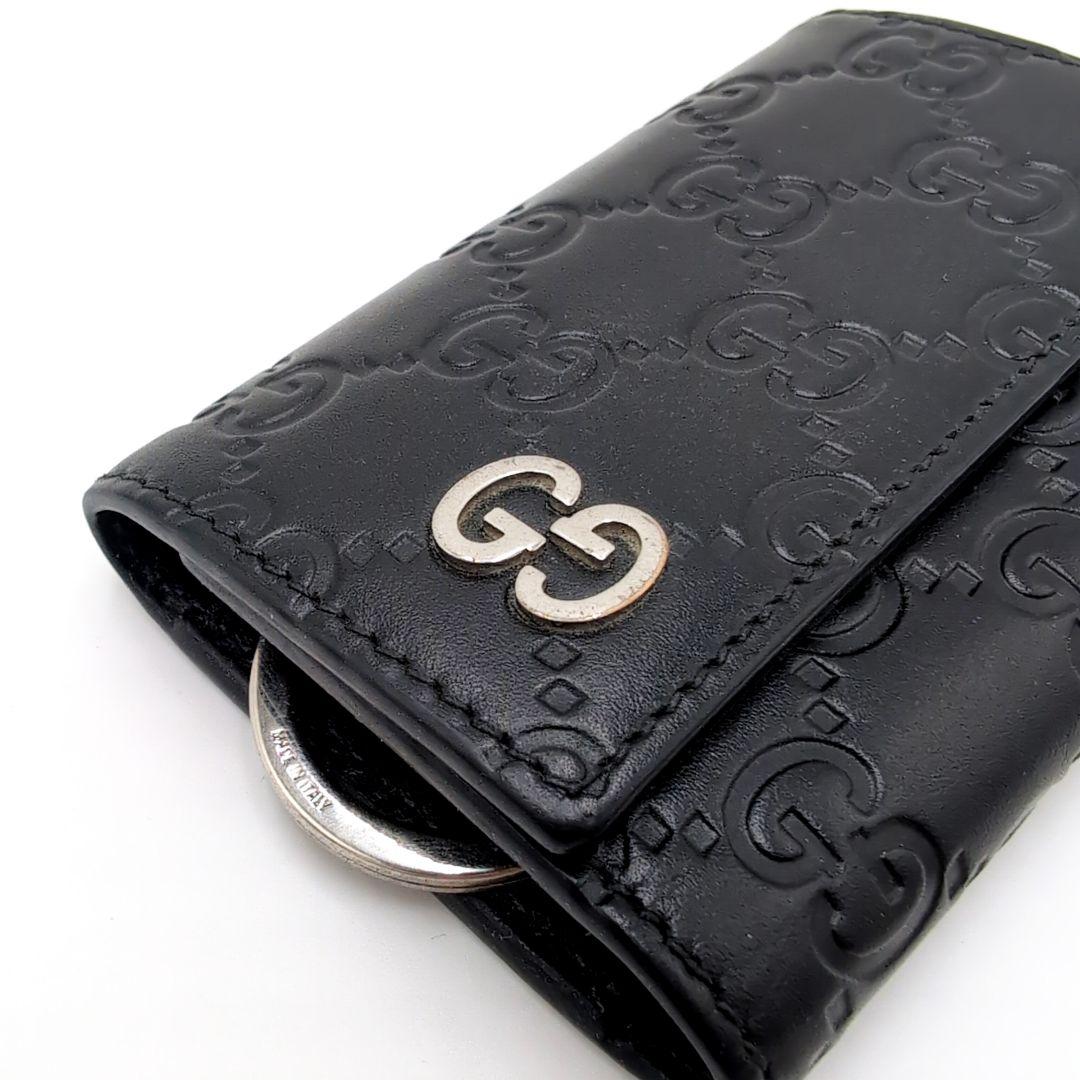 GUCCI　6連キーケース　GG型押し　リング　シマレザー　ドリアン　ブラック