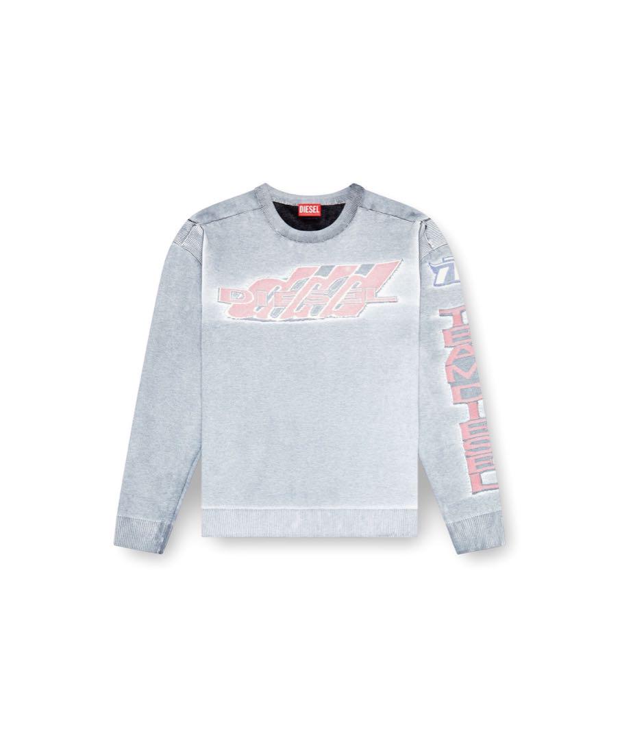 DIESEL グレー ロゴプリント メンズ ニット トップス K-DIRT