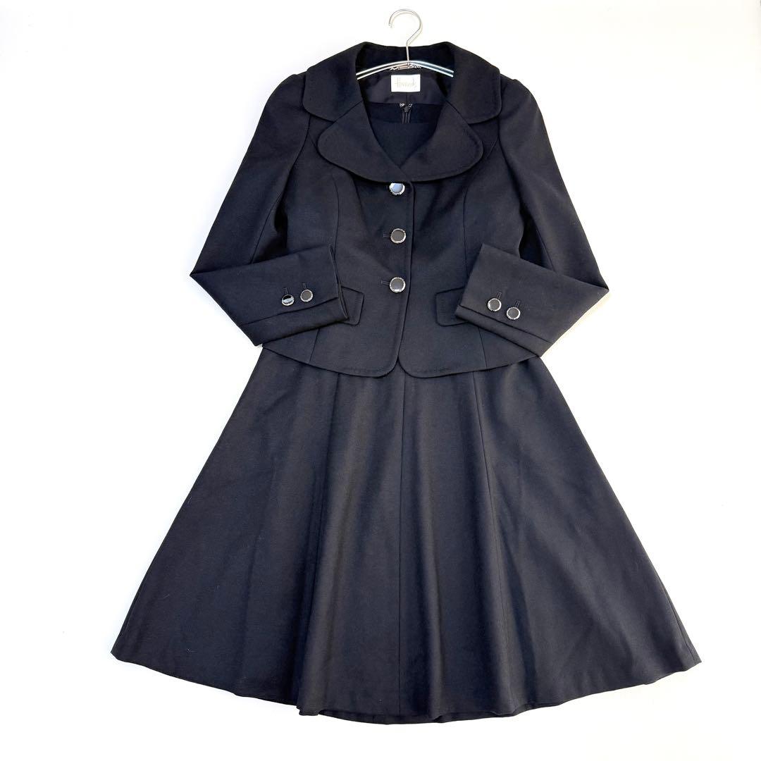 【ハロッズ】ウールセットアップ（M）ジャケット　フレアワンピース　ブラック