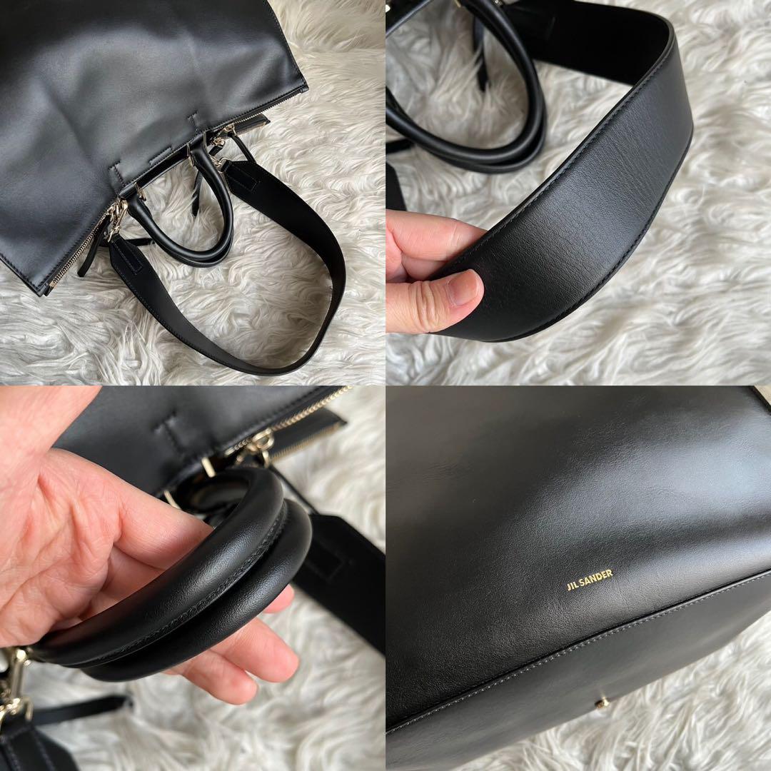☆極美品☆ JILSANDER ハンドバッグ 黒色 レザー ロゴ 保存袋 A4 【NEW