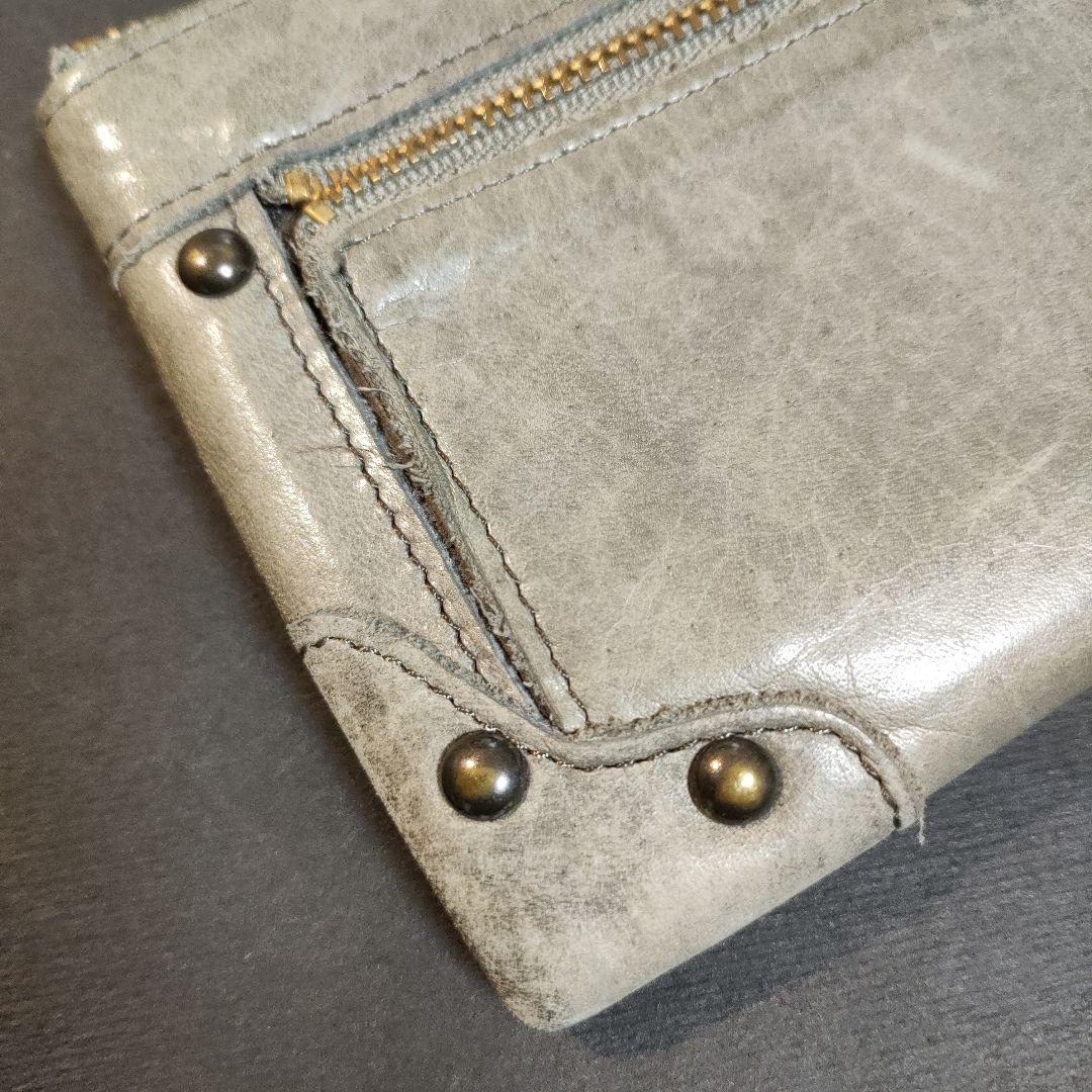 レガロ regalo グレー 本革 長財布 スタッズ付き