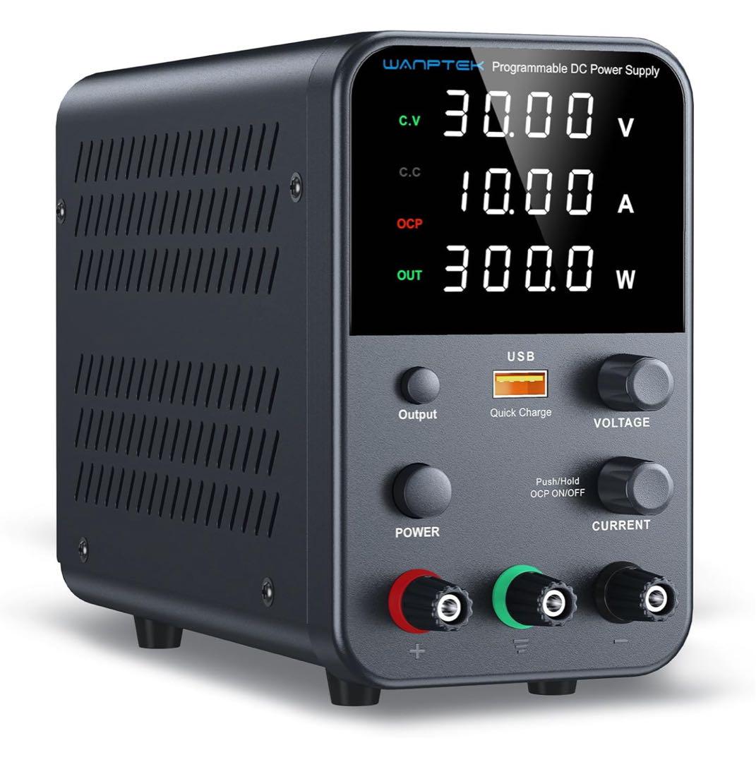 直流安定化電源 0-30V/0-10A LED可変電源 18W USB急速充電