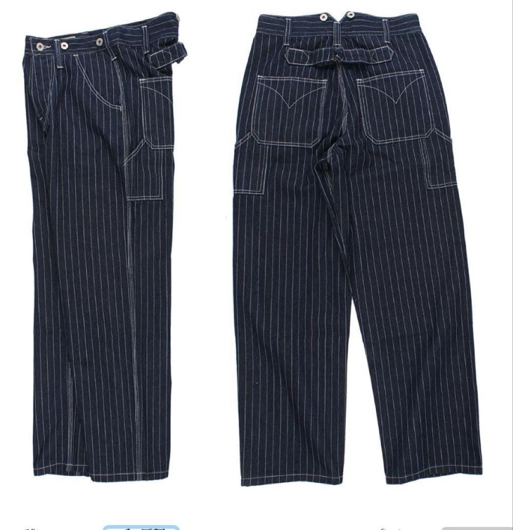 Lサイズ ウォバッシュ　パンツ　デニム アメカジ　ストライプ　ヒッコリー　古着 Lサイズ】ウォバッシュ パンツ デニム アメカジ ストライプ
