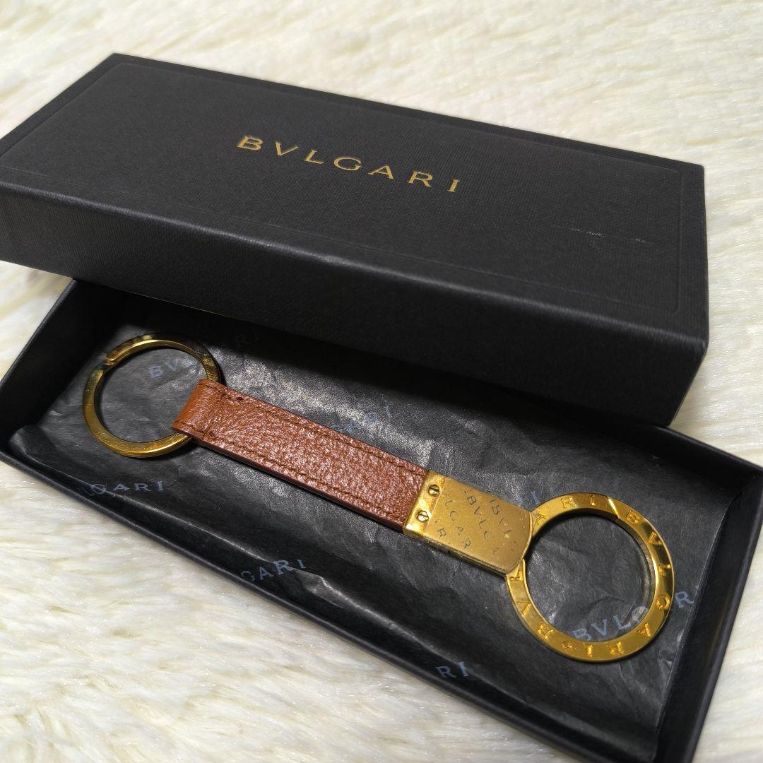 新品未使用　箱付き　BVLGARI　キーホルダー　キーリング　ブラウン　ゴールド