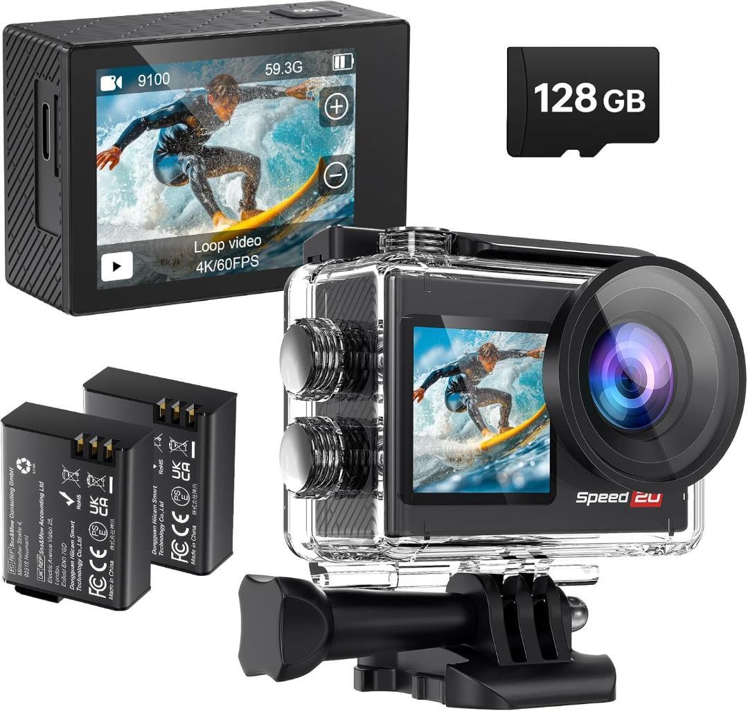 アクションカメラ 水中カメラ 4K 防水 バッテリー２個付き SDカードなし