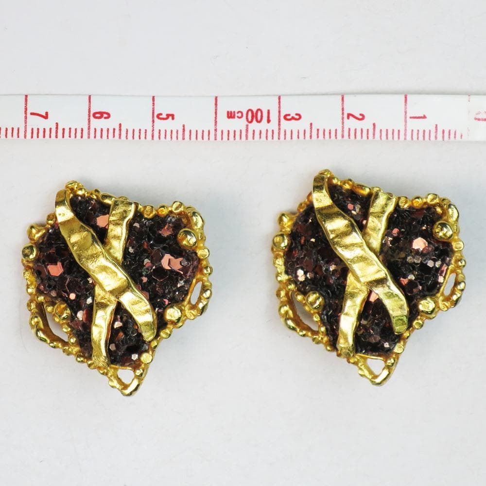 ラクロワ ゴールド×茶 ラインストーン イヤリング 90年代 箱なし