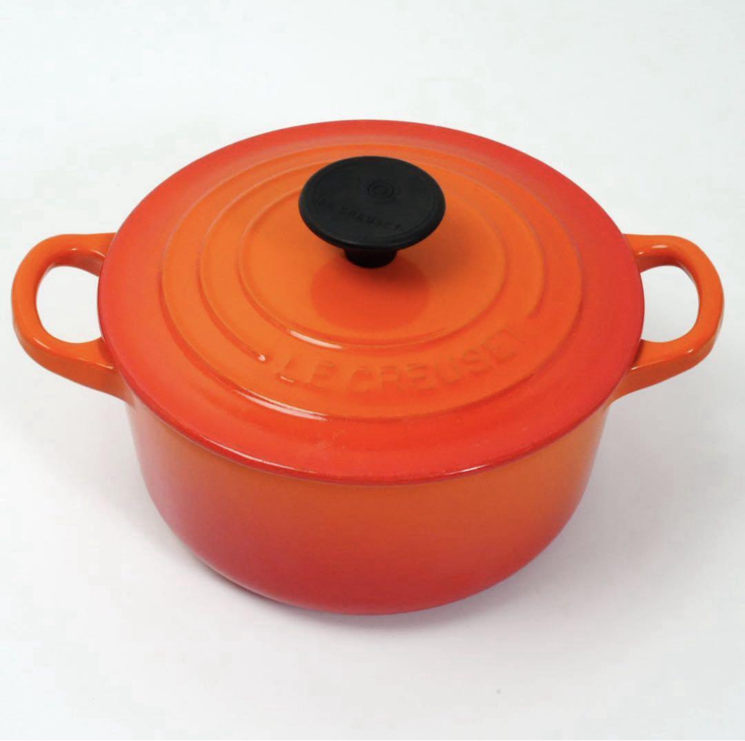 【美品】LE CREUSET　ココット ロンド オレンジ　16cm