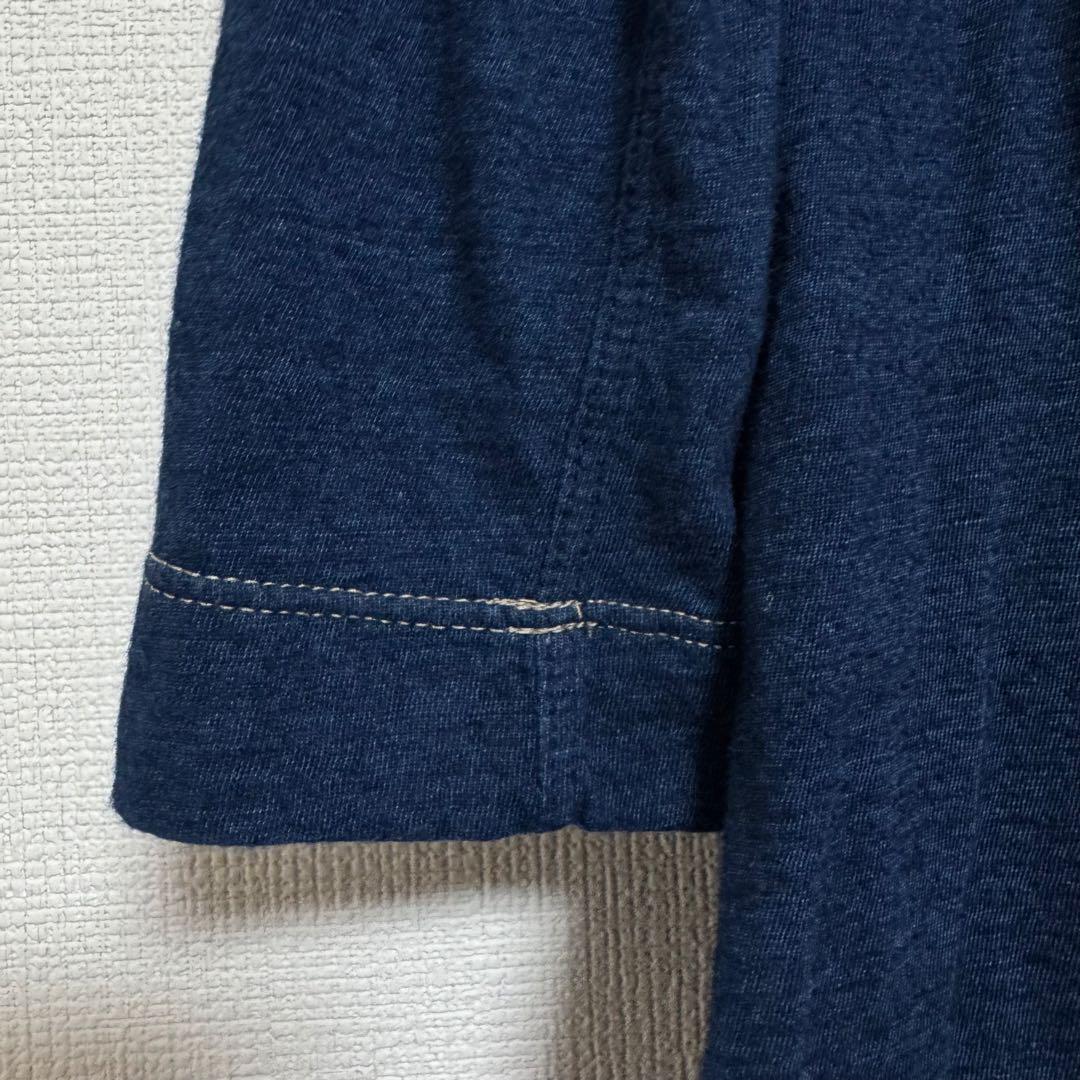 45R〈現行〉ビオードインディゴ天竺BLOUSE加工　R刺繍長袖ギャザーブラウス