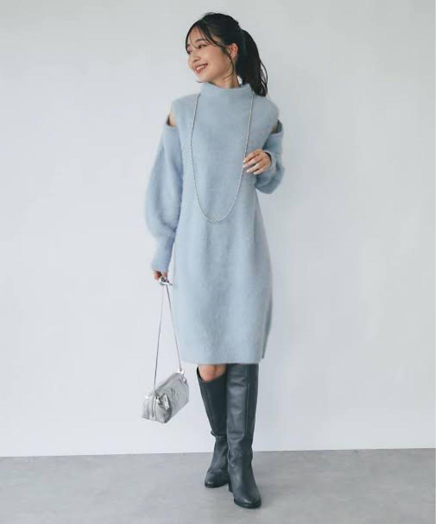 専門店では ヘアリーカシミアスリットショルダーワンピース ワンピース