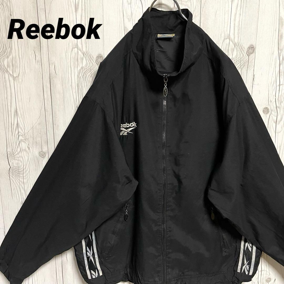 Reebok リーボックス ナイロンジャケット ブラック黒 ジャンバー ロゴ刺繡