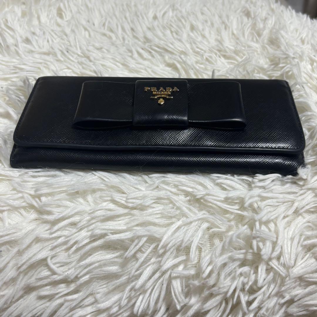 プラダ PRADA サフィアーノ リボンモチーフ ブラック　長財布