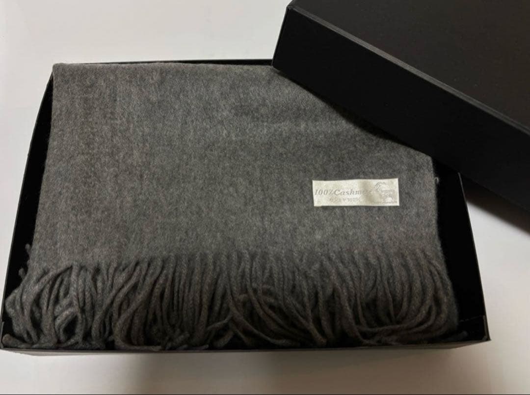 ラスト カシミヤ チャコールグレー 大判厚手ストール