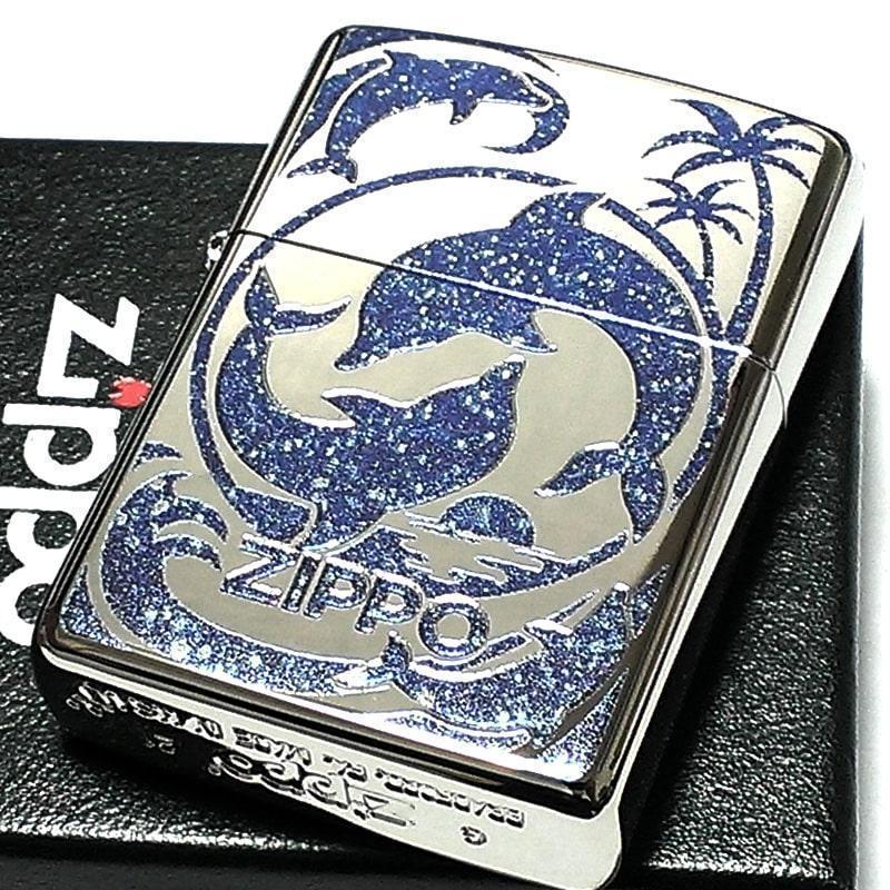 ZIPPO ライター アーマー ドルフィン 青 ジッポ ブルー ラメ 御守り 海