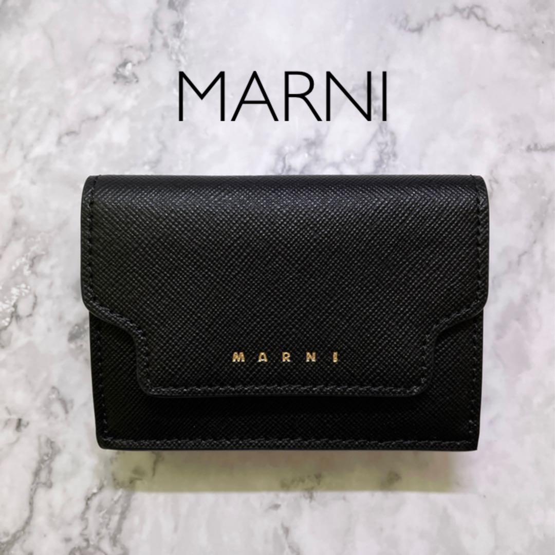 マルニ MARNI 3つ折り財布 ブラック本革 トリフォールドウォレット