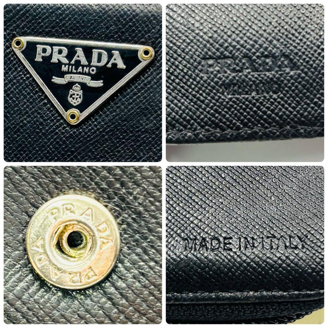 正規品【PRADA】三角プレート ラウンドファスナー 折り財布ギャランティカード