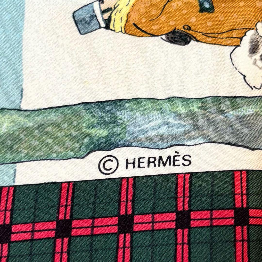 HERMES エルメス スカーフ カレ 90 シルク 冬の郵便馬車 雪景色