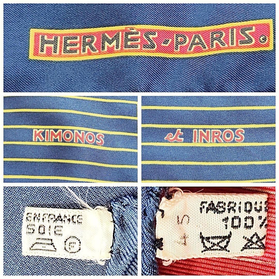 【良品】エルメス スカーフ カレ90《キモノと印籠》着物 扇子 シルク100%