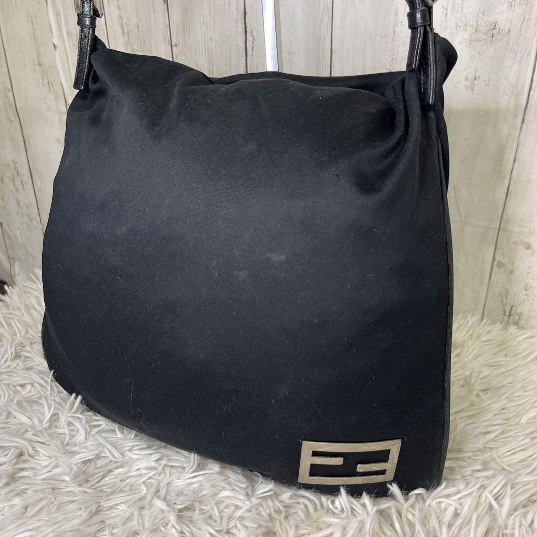 激安/新作 FENDI マンマ ワンショルダーバッグ コットン ブラック ロゴ バッグ