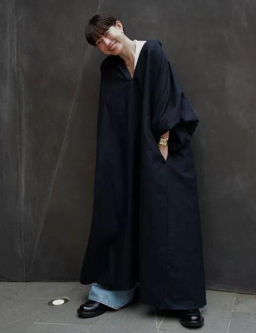 即日発送 VolumeSleeve SkipperLongDress blackワンピース