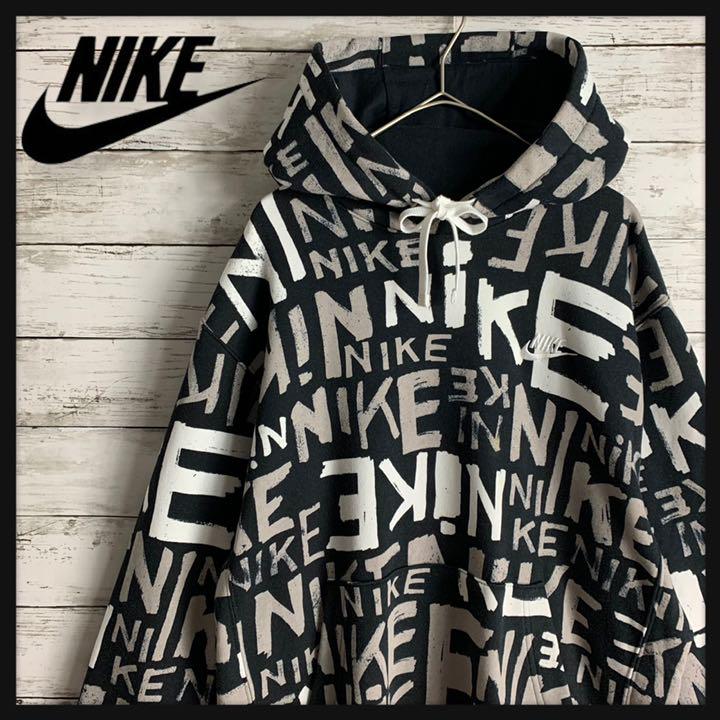 NIKE パーカー 総柄 ワンポイント刺繍ロゴ 希少 入手困難