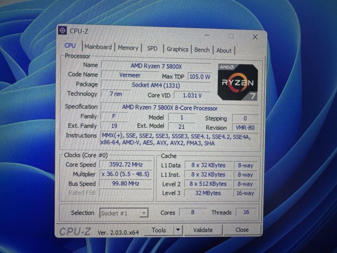 CPU AMD Ryzen7 5800X+X570