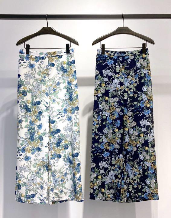 Theory 21ss ボタニカルフラワー柄リラックスパンツ ホワイト系