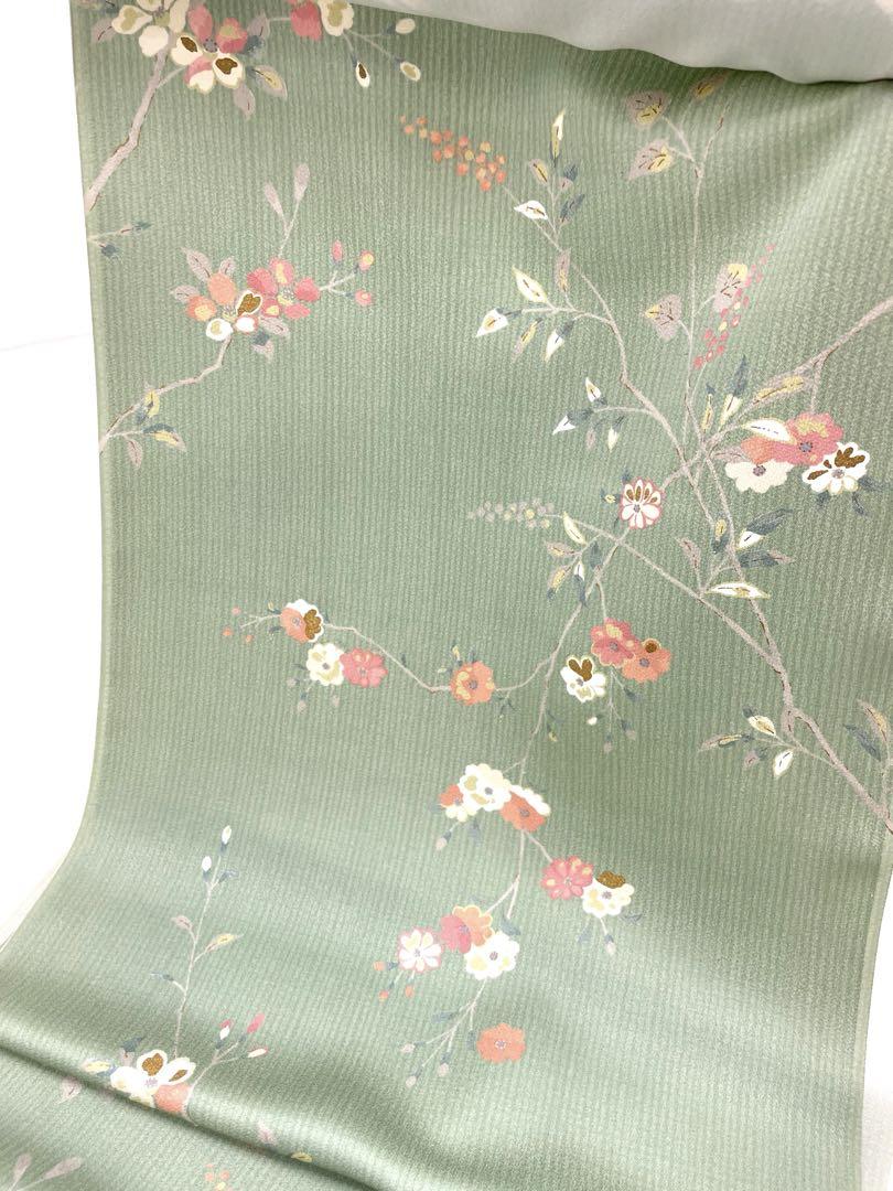 小紋 金彩 紋意匠 桜 正絹 反物 小紋 京友禅 金彩 桜模様 深川鼠色 正絹 反物