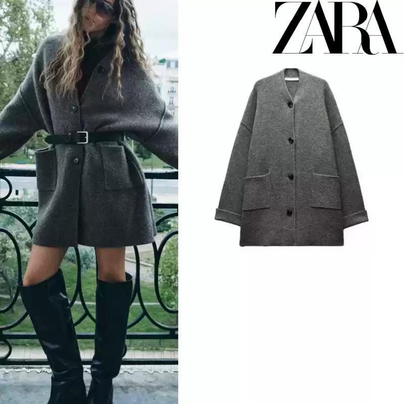 完売品 ZARA ニットコートパッチポケット Mサイズ　新品未使用、タグ付き