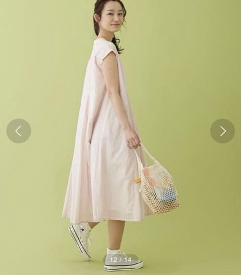 リンクコーデ　プティマイン　姉妹　80 100 ストライプ　ワンピース　ブルー
