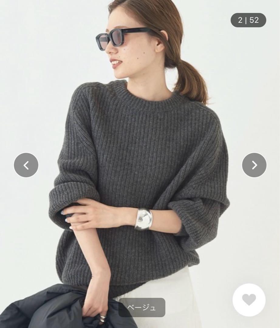 plage 長袖ニット クルーネック カタアゼニュアンス ウール ピンク F クルーネック 片畦 ニット