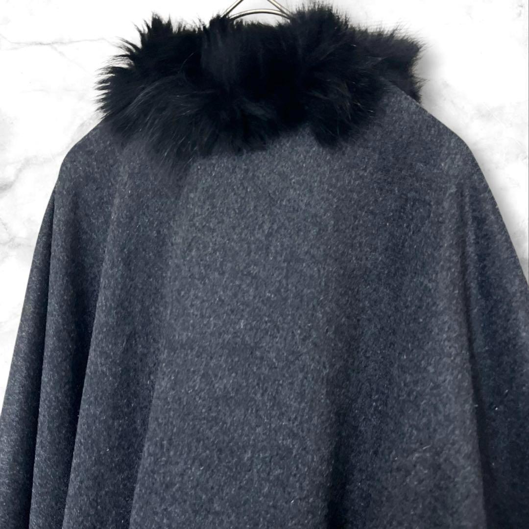 【美品】noa-ge 高級 カシミヤ ウール ブルーフォックス ファー ポンチョ