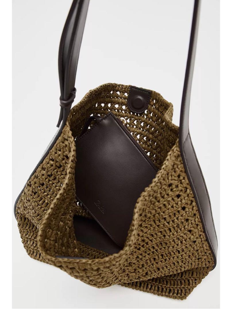 すぐ届く★完売品 ZARA ラフィア風巾着バッグ 完売品 ZARA ラフィア風巾着バッグ 新品タグ付き グリーン