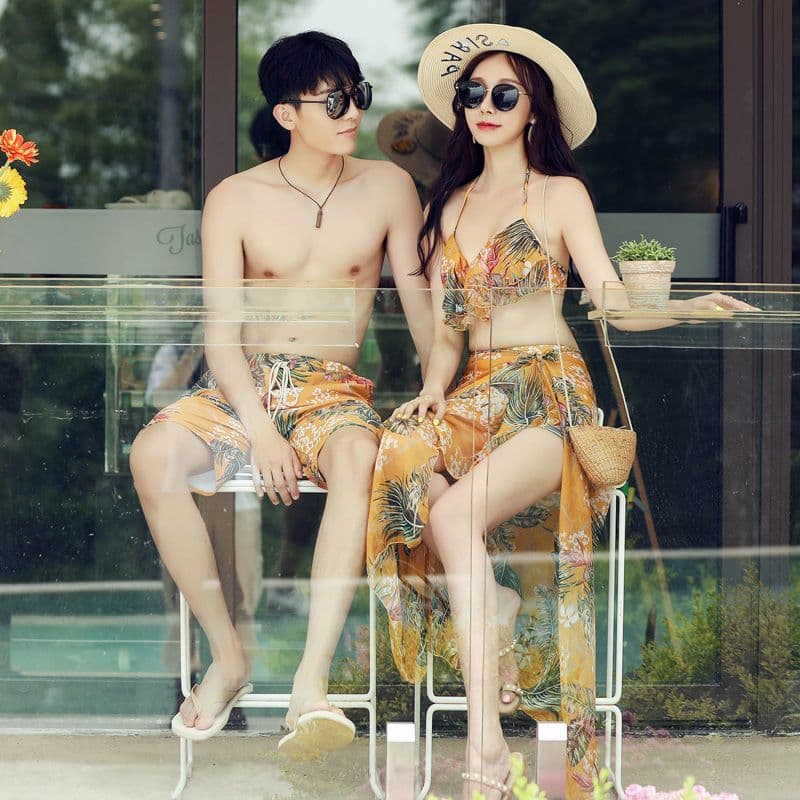 カップル系水着女はやせてビーチリゾート3点セットビーチパンツ男の水着