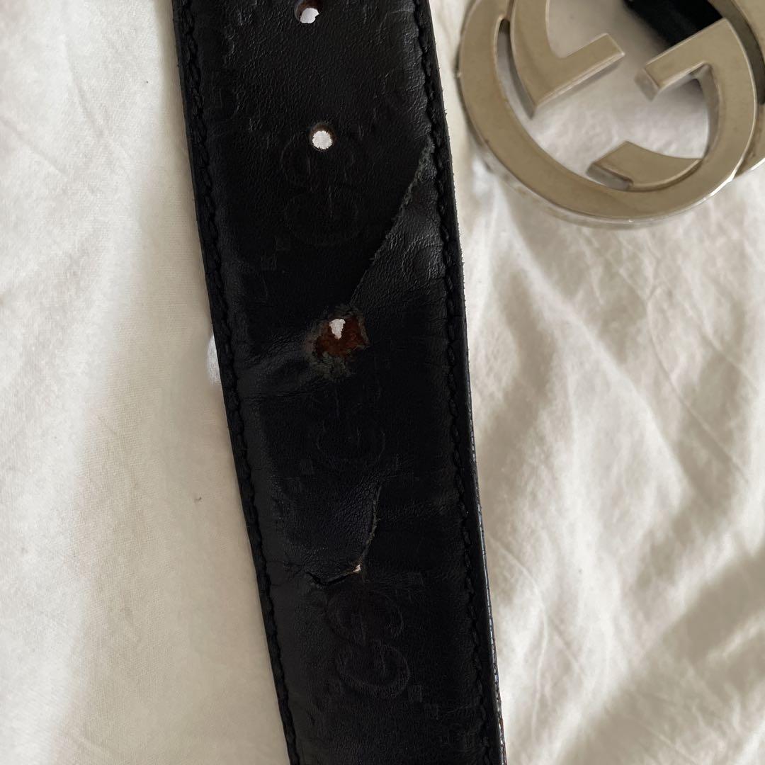 Gucci ブラックレザーベルト ダブルGロゴ