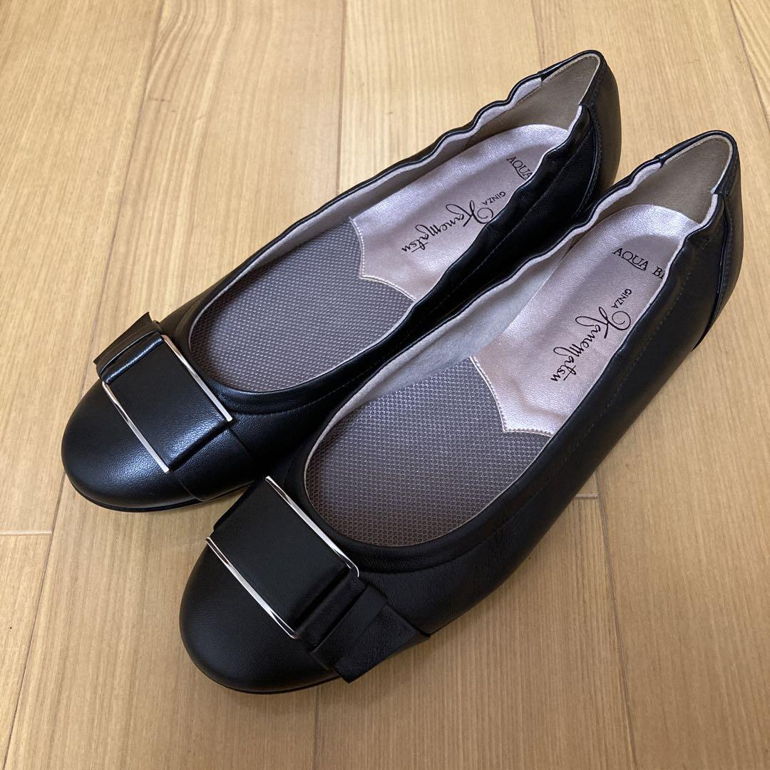 美品 銀座かねまつ カッターシューズ 黒 24㎝